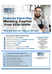 Preferred Client Plan Working Capital Loan From $25K-$600K